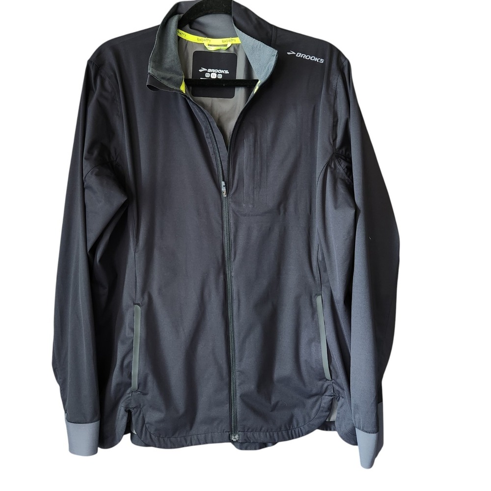 Brooks Run Happy Drift Shell Jacket Size XL Reflective Windbreaker Black 220971